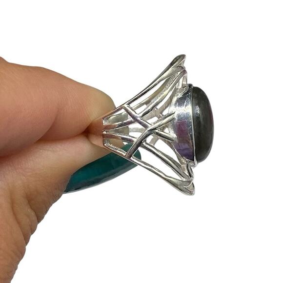Labradorite Ring Size 6 Solid 925 Sterling Silver Oval Boho Statement Blue Flash - Picture 9 of 10